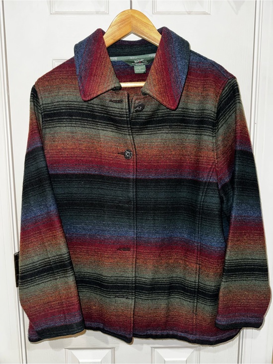 Woolrich Jackets & Blazers - Woolrich Multicolor Striped Wool Pea Coat - Red, Blue, Black